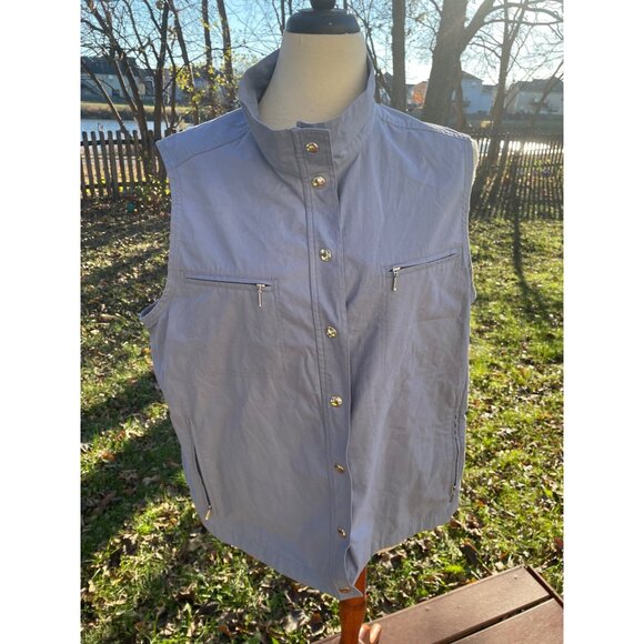 Size XL Sleeveless Light Blue Utility Vest Zip Pockets Snap Button 100% Cotton - Picture 1 of 10